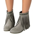 thumbnail image 1 of Women's Suede Tassel Ankle Boots Round Toe Fringe Dress Short Booties Slip on Chunky Heel Winter Mocassins, 1 of 7