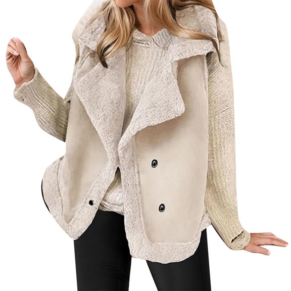 Women's Suede Vest Lambswool Coat Winter Warm Sleeveless Jacket Casual Button Down Outerwear for Cold Weather Fashion