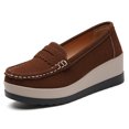 thumbnail image 1 of Women's Suede Wedge Loafers Slip-On Comfortable Penny Loafers Thick Soft Platform Shoes Business Work Walking, 1 of 7