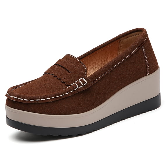 Women's Suede Wedge Loafers Slip-On Comfortable Penny Loafers Thick Soft Platform Shoes Business Work Walking
