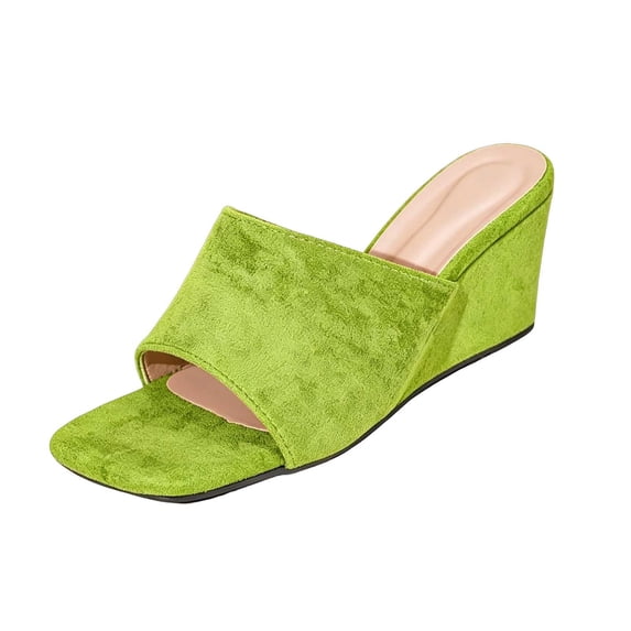 Women's Suede Wedge Slides Plus Size Square Open Toe Slip on Sandals Summer Solid Color Comfortable Footwear for Casual & Outdoor Mint Green 6.5(38)
