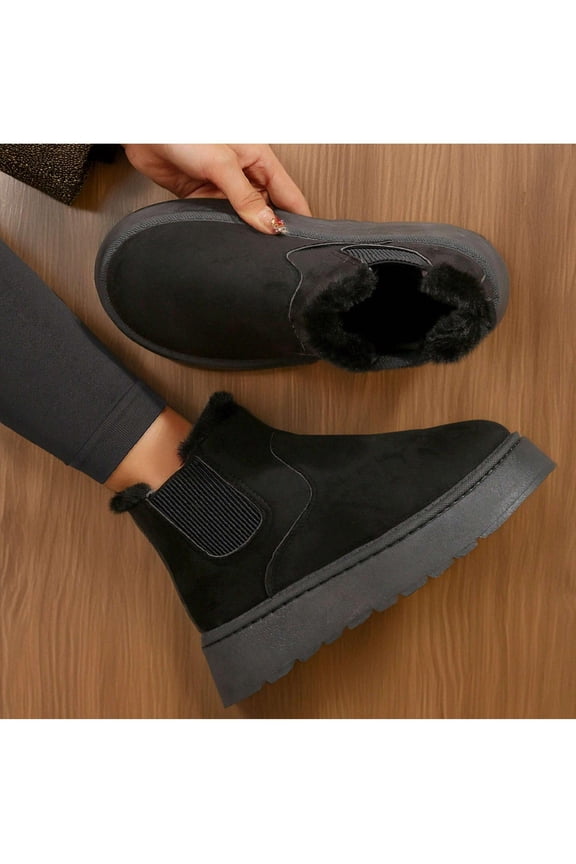 Women’s Suede Winter Platform Boots Fuzzy Fluffy Outdoor Boots