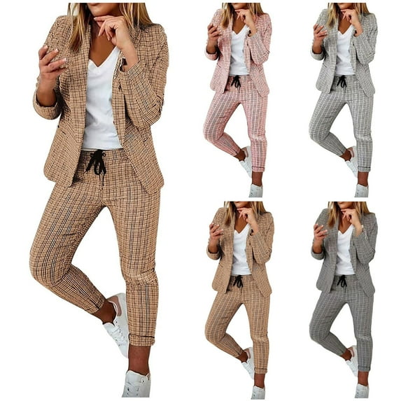 Women's Suit 2 Piece Slim Fit Blazer Set,Office Work Trouser Suits Set Womens Wedding Elegant Business Outfit Ladies Button Open Front Blazer and Straight Leg Pencil Trousers Suits