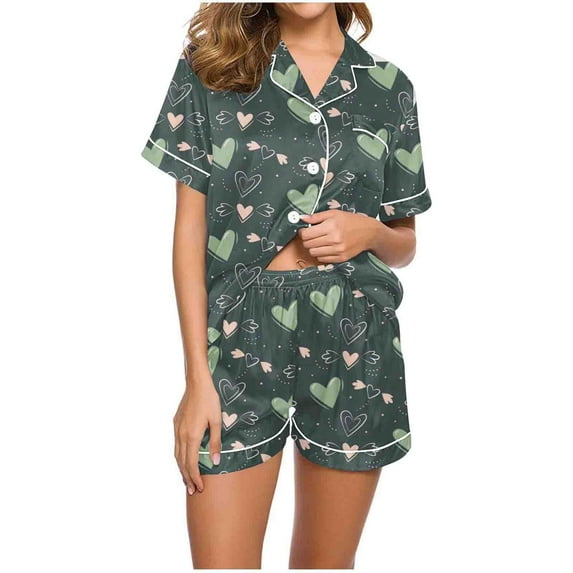 Women's Suit Clearance Summer Womens Short Sleeve Silk Satin Pajamas Set Two-Piece Sleepwear Loungewear Button-Down Sets Early Access Deals S-2XL