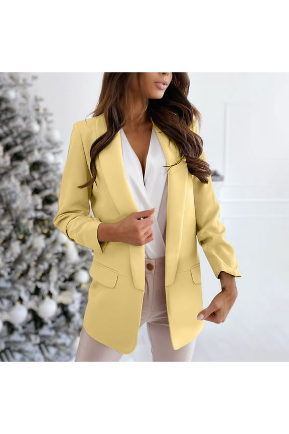 Women's Suit Jackets Long Sleeve Lapel Blazer Outwear One Button Business Office Jacket Loose Tops for Work (XL, Yellow)