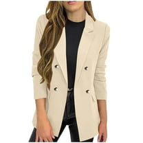 Women's Suit Jackets Solid Button Turndown Collar Blazer Trendy Business Casual Textured Jacket with Pockets Beige M