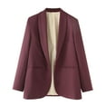 thumbnail image 1 of Women's Suit Jackets Solid Button Turndown Collar Blazer Trendy Business Casual Textured Jacket with Pockets Wine S, 1 of 5