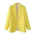 thumbnail image 1 of Women's Suit Jackets Solid Button Turndown Collar Blazer Trendy Business Casual Textured Jacket with Pockets Yellow L, 1 of 5