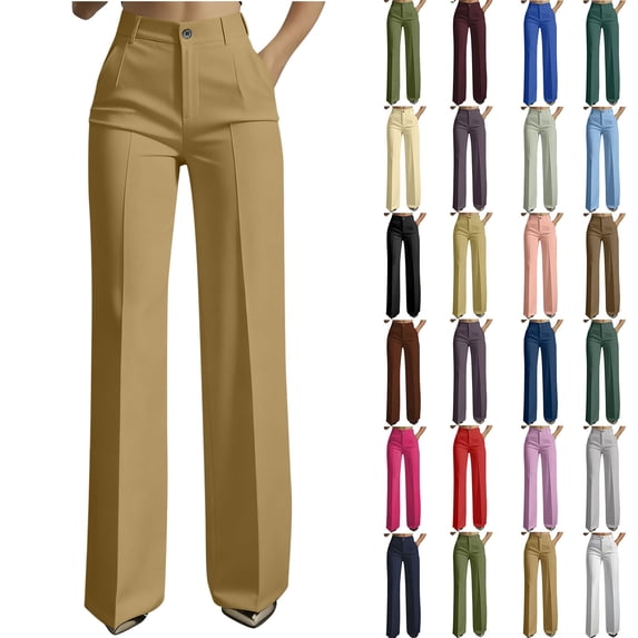 Women's Suit Pants Solid High Waist Hanging Straight Tube Temperament Wide Leg Suit Pants With Pockets