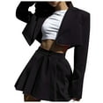 thumbnail image 1 of Women's Suit Skirt Set Fashion Casual Crop Jacket Pleated Mini Skirt Work Wear Elegant Outfit Stylish Two Piece Ensemble, 1 of 2