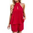thumbnail image 1 of Women's Summer 2 Piece Outfits Casual Sleeveless Hollow out Tank Tops Wide Leg Shorts Lounge Sets Tracksuit, 1 of 8