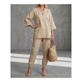 thumbnail image 1 of Women's Summer 2 Piece Outfits Lounge Sets Three-quarter Sleeve Top Wide Leg Cropped Pants with Pockets, 1 of 5