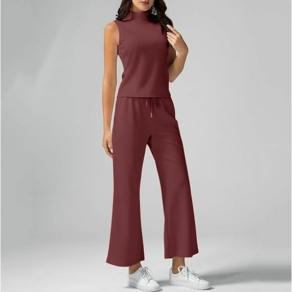 Women's Summer 2 Piece Outfits Neck Tank Top Cropped Wide Leg Pants Sets 2024 Fashion Tracksuit Snow Pants Womens Tall Pants Suits for Women plus Size Suit Pants Juniors Jumpsuit Girls Pant Set