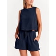 thumbnail image 1 of Women's Summer 2 Piece Outfits Shorts Sets Sleeveless Round Neck Crop Top Tank and Drawstring Shorts with Pockets, 1 of 5
