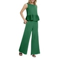 thumbnail image 1 of Women's Summer 2 Piece Outfits Sleeveless Ruffle Tank Crop Top & Wide Leg Pants Set With Pockets, 1 of 1