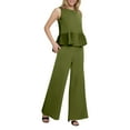 thumbnail image 1 of Women's Summer 2 Piece Outfits Sleeveless Ruffle Tank Crop Top & Wide Leg Pants Set With Pockets, 1 of 1