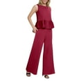 thumbnail image 1 of Women's Summer 2 Piece Outfits Sleeveless Ruffle Tank Crop Top & Wide Leg Pants Set With Pockets, 1 of 1