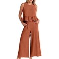 thumbnail image 1 of Women's Summer 2 Piece Outfits Sleeveless  Tank Crop Button Back Tops Wide Leg Pants Set with Pockets, 1 of 4