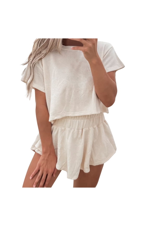 Women's Summer 2 Piece Sets Sweatsuits Casual Cropped Tee and Skort Set Matching Sets Trendy Lounge Outfits