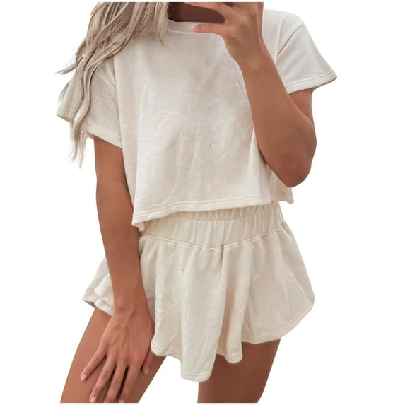 Women's Summer 2 Piece Sets Sweatsuits Casual Cropped Tee and Skort Set Matching Sets Trendy Lounge Outfits