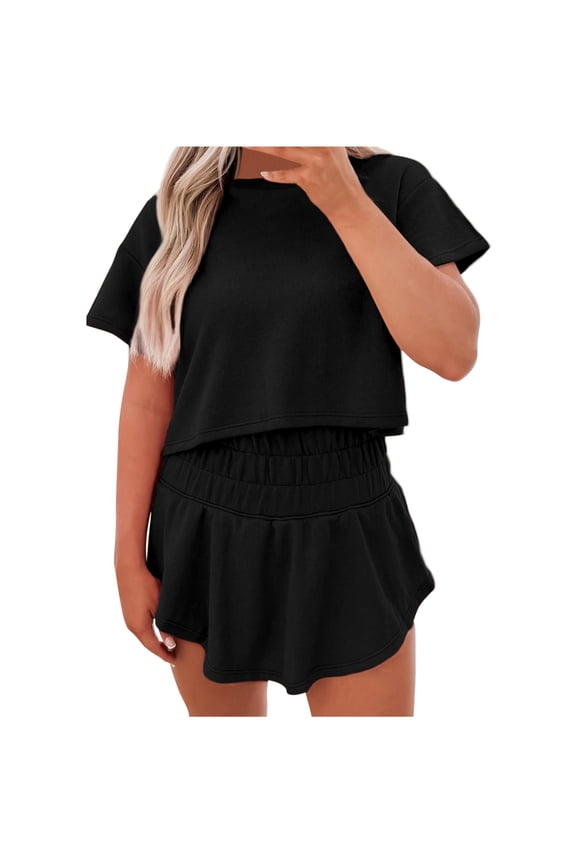 Women's Summer 2 Piece Sets Sweatsuits Casual Cropped Tee and Skort Set Matching Sets Trendy Lounge Outfits