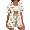 thumbnail image 1 of Women's Summer 2 Piece Shorts Set Button Down Short Sleeve Shirt Drawstring Shorts Beach Casual, 1 of 6