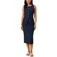 thumbnail image 1 of Women's Summer 2 Piece Suit Skirt Set Business Work Set Button Down Sleeveless Vest Blazer and Pencil Skirt S Dark Blue, 1 of 6