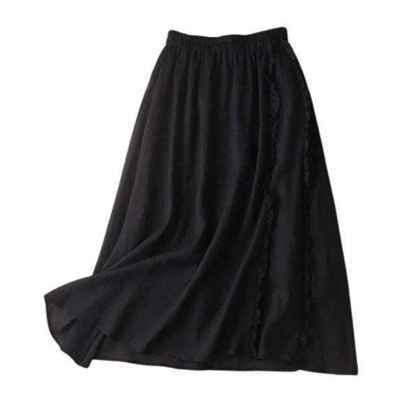 Women's Summer A Line Skirt With Elastic Waist Linen Blend Embroidered Lace Edge Casual Midi Skirt