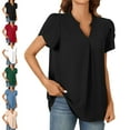 thumbnail image 1 of Women's Summer And Fashionable V-neck Petal Sleeve Solid Color Shirt Top Short Sleeved V-neck Top/shirt, 1 of 5