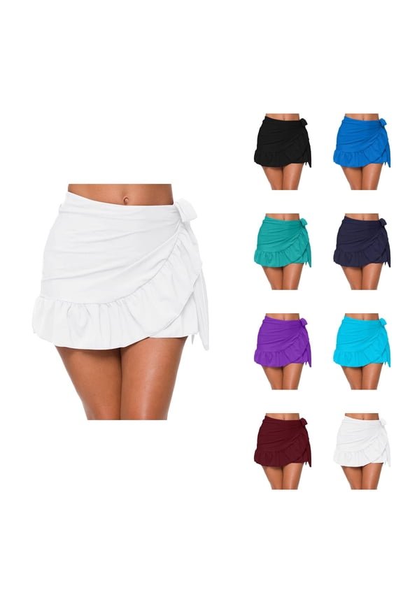 Women's Summer Apron-Style Swim Skirt, UPF 50+ High Waisted Ruffle Sarong Beach Wrap Cover-Up, Sexy Strap Tankini Swim Dress for Holiday, Beach & Pool