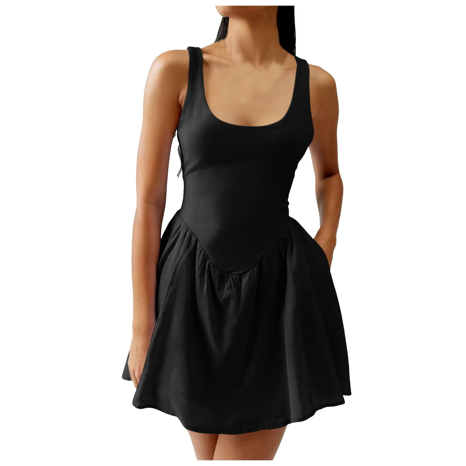 Women's Summer Athletic Tennis Dress with Built in Shorts Square Neck Workout Exercise Active Golf Dresses with Pockets