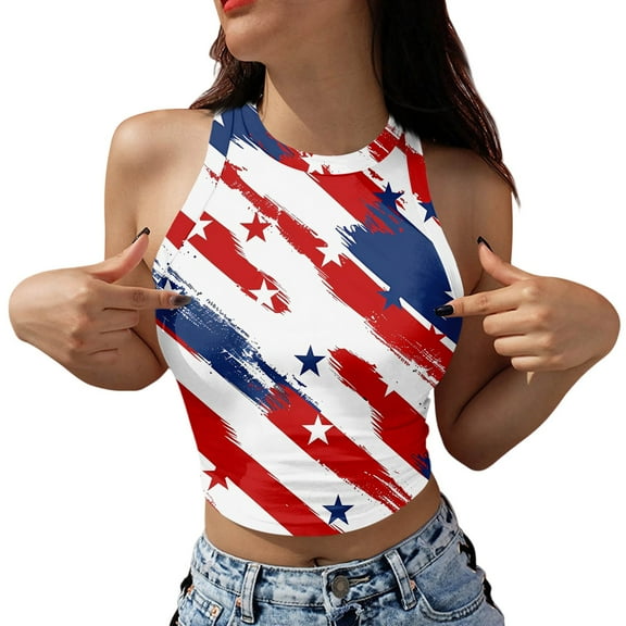 Women's Summer Base Layer Tank Top, Independence Day Print Sleeveless Casual Top for Lightweight Style & Comfort,Vermilion S