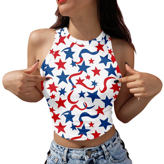 Women's Summer Base Layer Tank Top, Independence Day Print Sleeveless Casual Top for Lightweight Style & Comfort,White 2XL