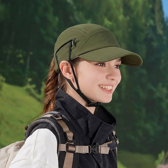 Women's Summer Baseball Cap, UV Protection Visor Hat with Adjustable Chin Strap, Breathable Sun Hat for Outdoor Hiking, Riding, Beach, and Daily Wear Green