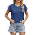 thumbnail image 1 of Women's Summer Basic T Shirts Solid Color Crewneck Casual Tops Petite Short Sleeve T-Shirts Trendy Going Out Workout Outfit Juniors Casual Dressy Tee Top Slim Fit Cotton Blouse, 1 of 8