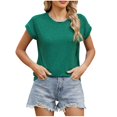 thumbnail image 1 of Women's Summer Basic T Shirts Solid Color Crewneck Casual Tops Petite Short Sleeve T-Shirts Trendy Going Out Workout Outfit Juniors Casual Dressy Tee Top Slim Fit Cotton Blouse, 1 of 8