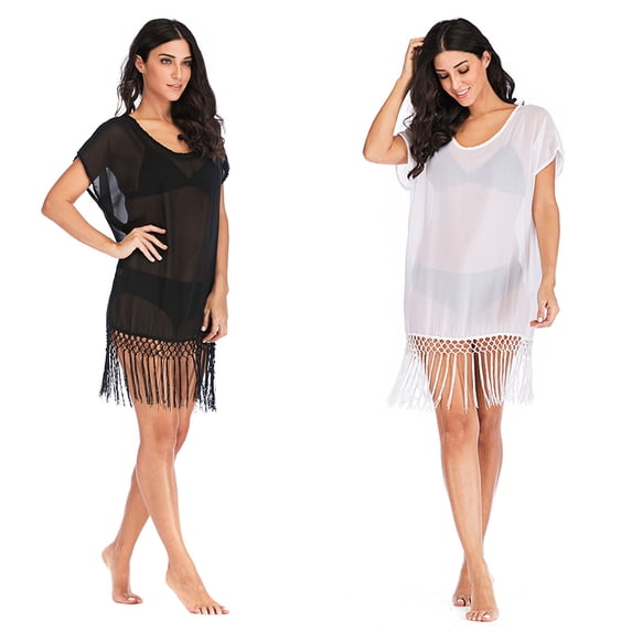 Women's Summer Beach Bikini Cover up Chiffon Tassel Swim V Neck Loose Bathing Suit Cover-up Swimwear