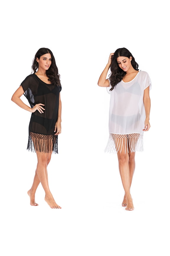 Women's Summer Beach Bikini Cover up Chiffon Tassel Swim V Neck Loose Bathing Suit Cover-up Swimwear