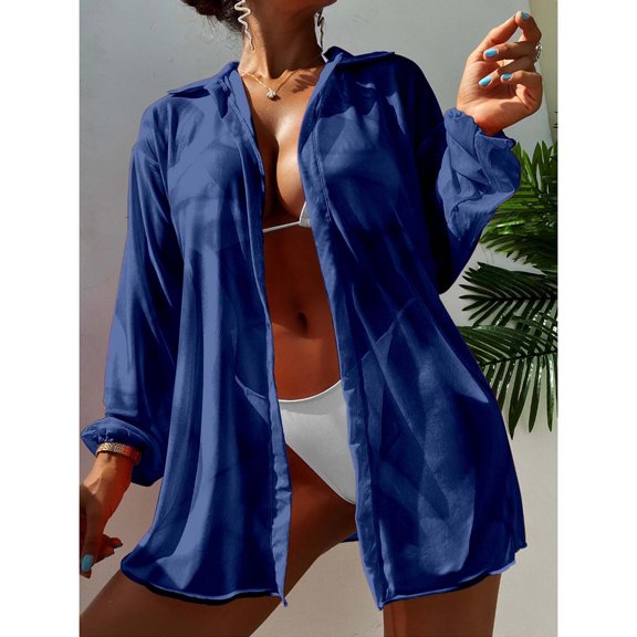 Women's Summer Beach Cover Up Long Sleeve Sheer Cardigan Sun Vacation Outerwear Summer Cover Ups for Women Swimsuit Cover up for Women plus Size Bathing Suits Cover Ups Womens Bathing Suit Cover Ups