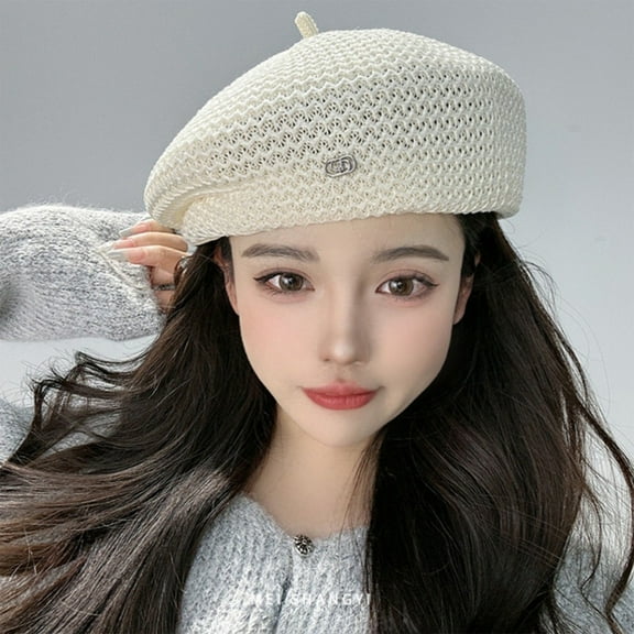 Women’s Summer Beret Hat | Thin Adjustable Breathable Design | Lightweight Casual Beach Cap | Black Beige Khaki Polyester | Fits 22.05-22.83in | Outdoor Protection