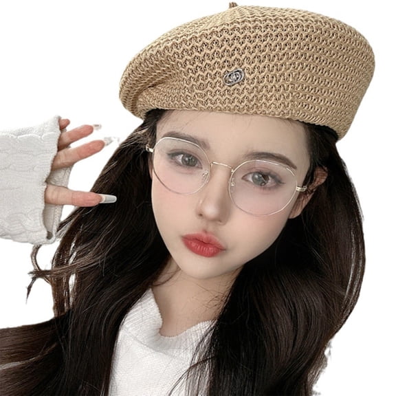 Women’s Summer Beret Hat | Thin Adjustable Breathable Design | Lightweight Casual Beach Cap | Black Beige Khaki Polyester | Fits 22.05-22.83in | Outdoor Protection