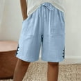 thumbnail image 1 of Women's Summer Bermuda Shorts Elastic Waist Drawstring Quickly Dry Knee Length Short Casual Sold Loose Straight Leg Side Slits Button Cropped Pant, 1 of 7