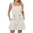 thumbnail image 1 of Women's Summer Bibs Comfy Linen Blend Romper Shorts with Pockets Drawstring Casual Overalls Jumpsuits (L, Beige), 1 of 7