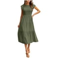 thumbnail image 1 of ZQUUVOU Women's Summer Bohemian Dress Short Sleeve Long Beach Sun Dresses Solid Maxi Dress Olive Green, 1 of 5