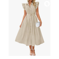 thumbnail image 1 of Women's Summer Boho Button Midi Dresses Casual V Neck Flutter Sleeve Belted Long Dresses with Pockets, 1 of 6