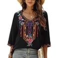 thumbnail image 1 of Women's Summer Boho Embroidery Mexican Bohemian Tops V Neck 3/4 Sleeve Causal Loose Shirt Blouse Tunic, 1 of 6