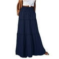 thumbnail image 1 of Women's Summer Boho Floral Maxi Skirt Flowy Flared Ruffle Elastic Waist A Line 2026 Spring Beach Long Skirts Navy L, 1 of 6