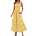 thumbnail image 1 of Women's Summer Boho Maxi Dress 2025 Beach Vacation Casual Smocked A Line Sundress with Pockets, 1 of 9