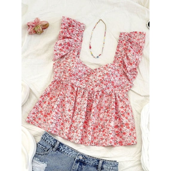Women's Summer Boho Smocked Peplum Tank Top Square Neck Ruffle Sleeveless Casual Vacation Shirt