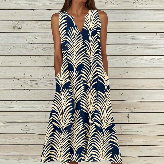 Women's Summer Bohos Dresses Oversized V Neck Floral Printed Sleeveless Maxi Dresses Womens Casual Plus Size Loose Fits Comfy Lightweight Vacation Beach Dresses